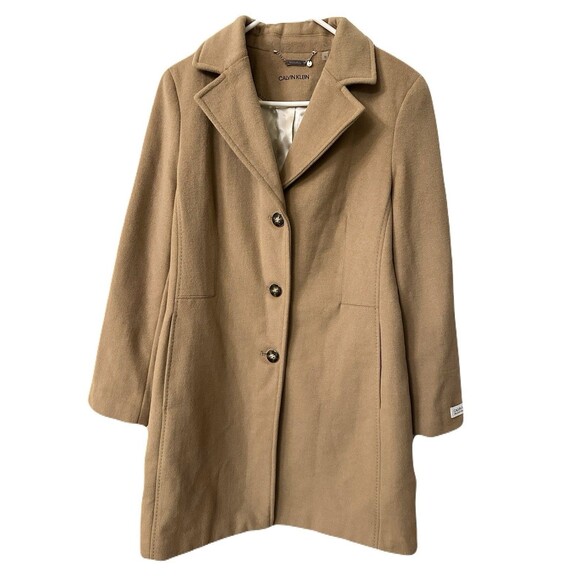 NEW Calvin Klein Womens Size 10 Camel Wool Cashmere Blend Single Breasted Coat - Picture 3 of 10